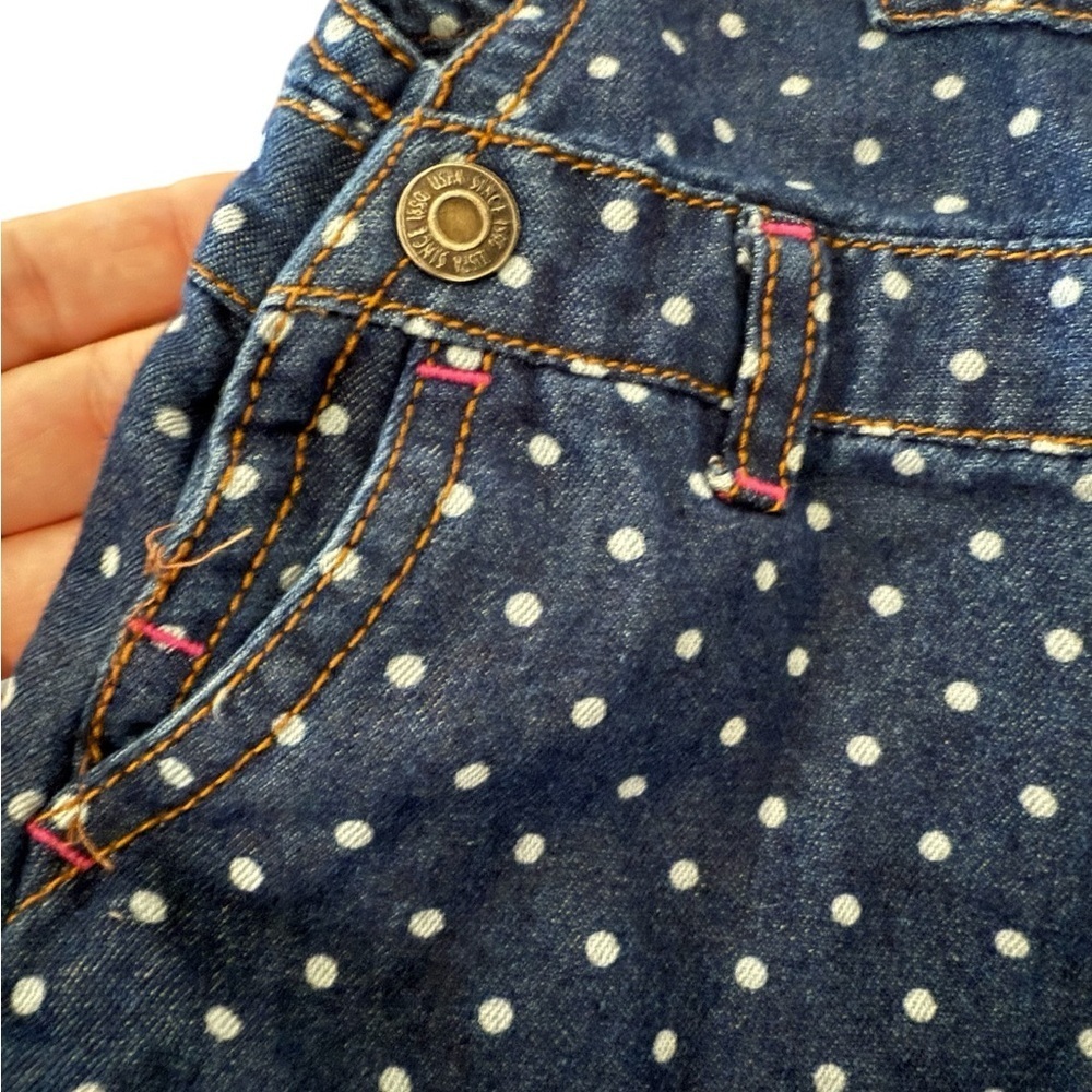 U.S. Polo Girls 12 months Polka Dot Bib Overall Dress Ruffle Hem Dark Wash Denim - Picture 4 of 10